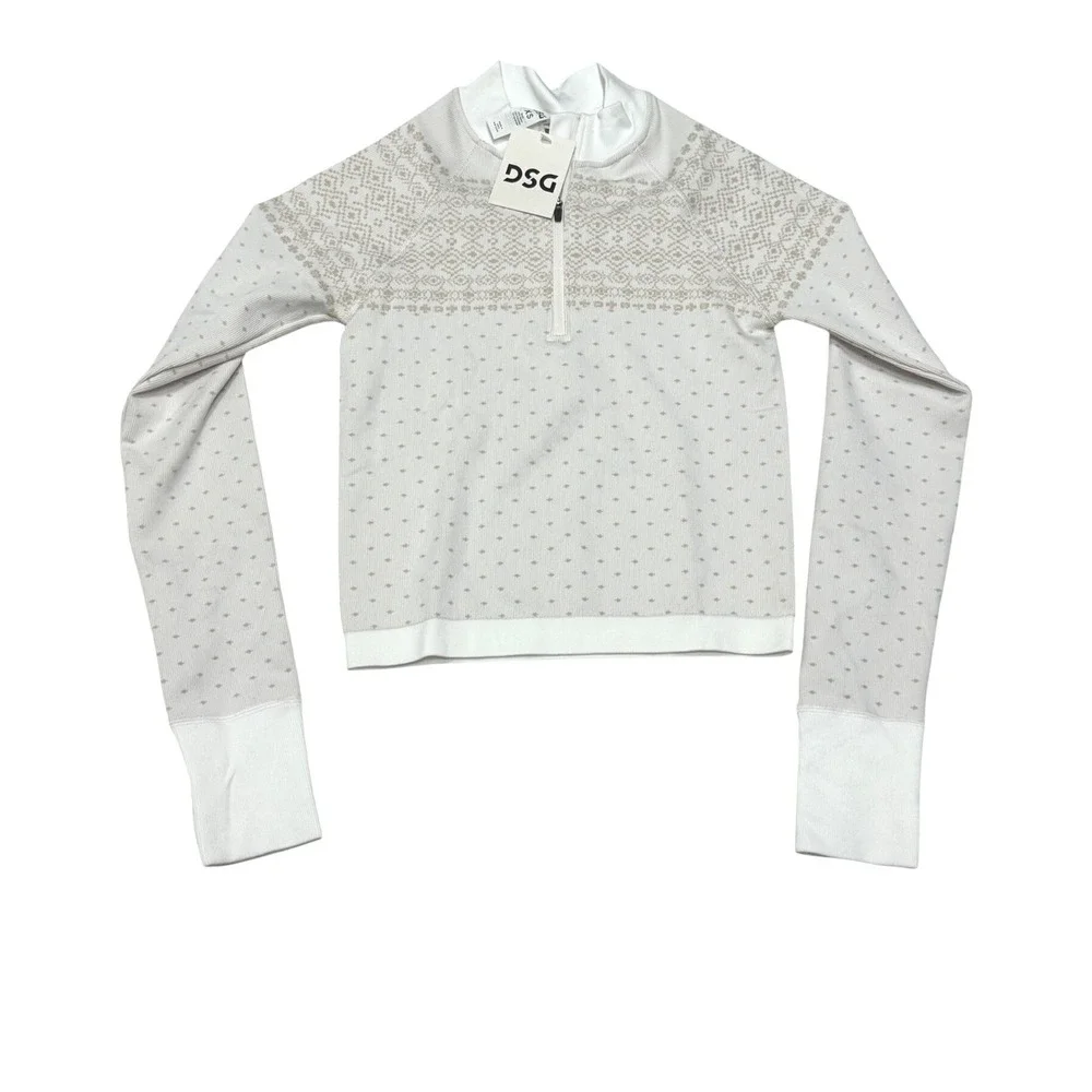 DSG Momentum Seamless 1/4 Zip Womens XS Pure White Fair Isle Pullover DAW24322